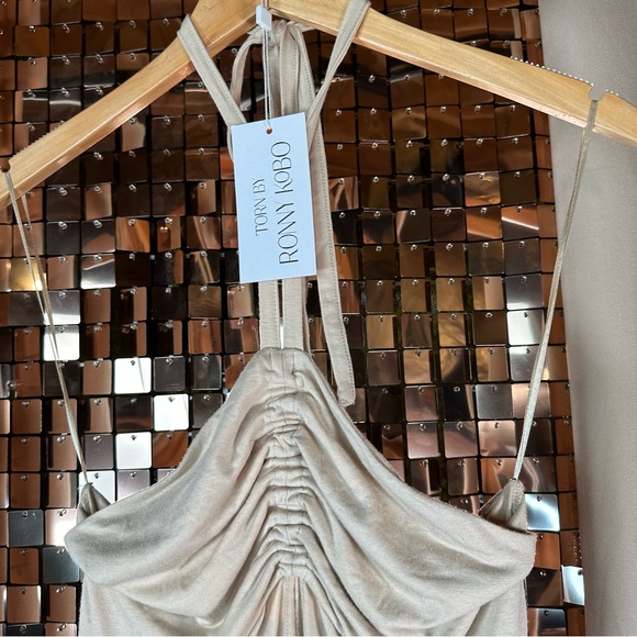 Torn By RONNY KOBO Darlene Ruched Stretch-jersey Halterneck Dress In Beige Large - Picture 7 of 14